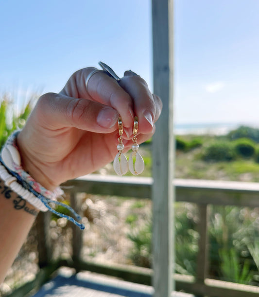 cowrie pearl hoops