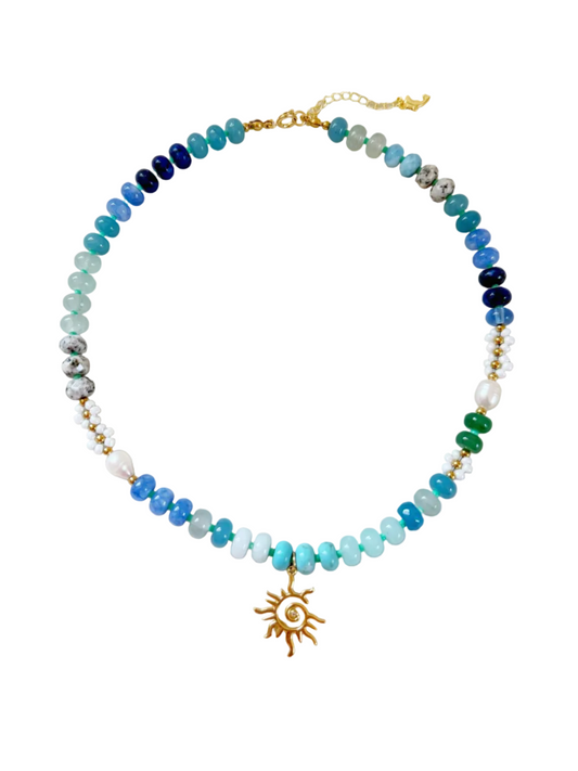multi blue sun necklace