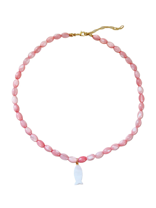pink shell fish necklace