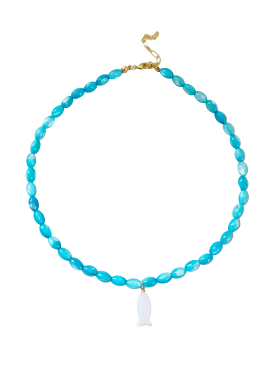 blue shell fish necklace