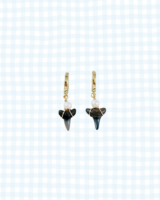 Shark Tooth Pearl Hoops